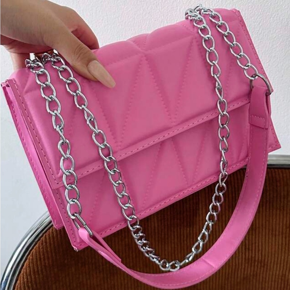 SHEIN Pink Quilted Crossbody Bag with Chain Strap